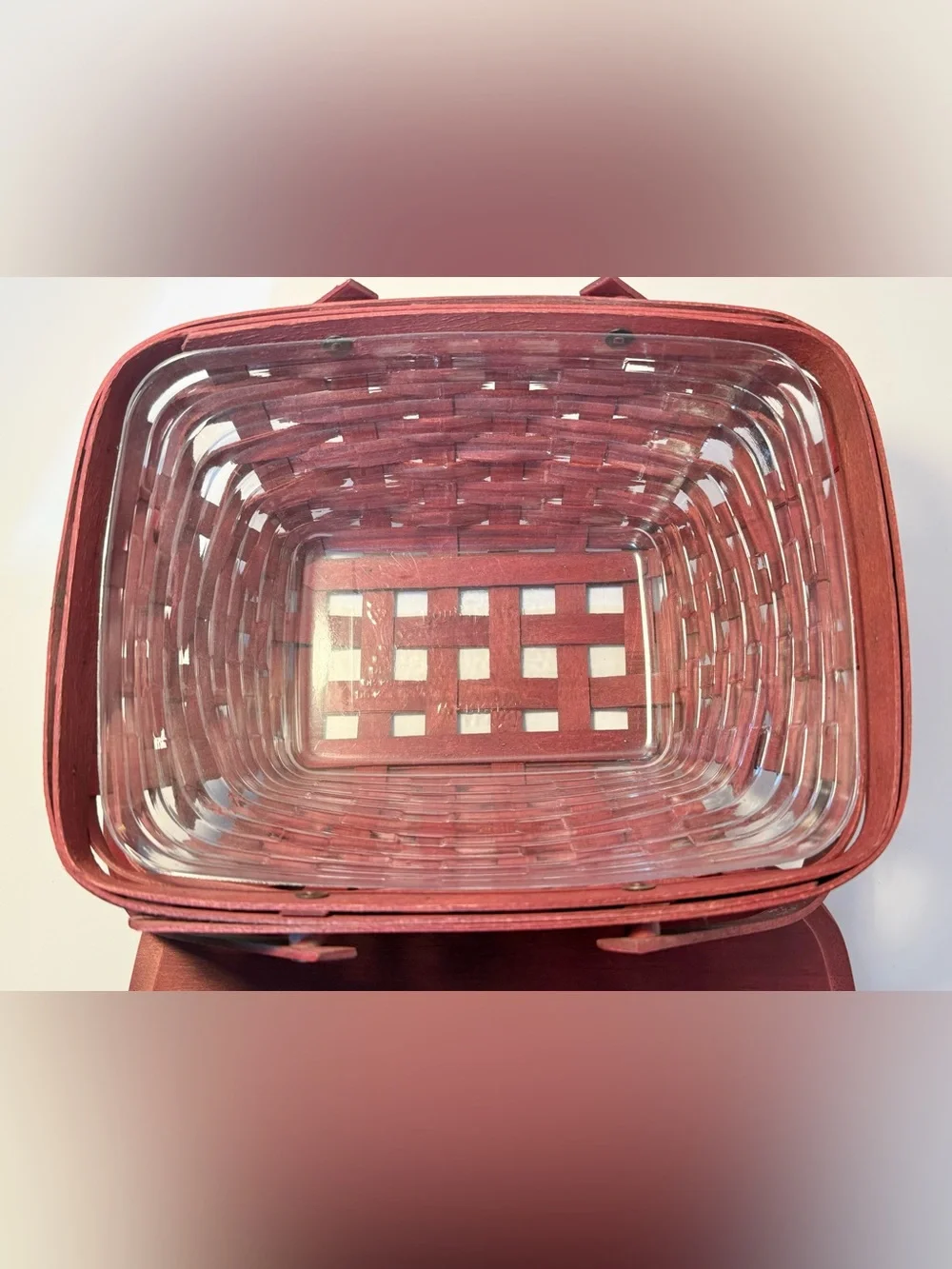 Longaberger Red Woven Memory Basket 2006 with Metal Nameplate and plastic liner